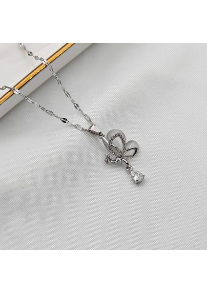 Kararmaz paslanmaz zarif şans Taş Kelebek Çelik Kolye