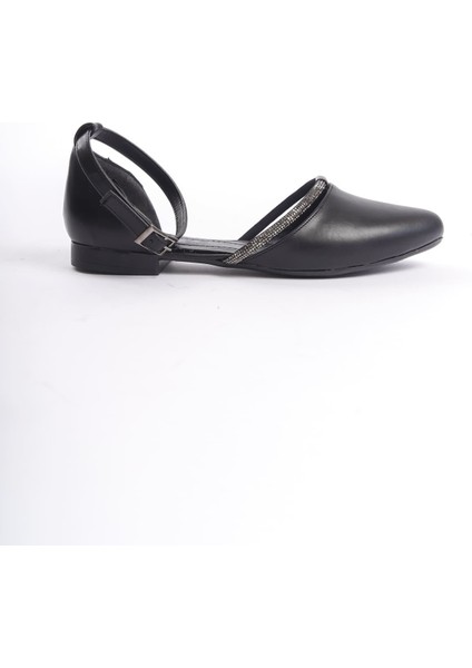 Monıca Tokalı Ortopedik Rahat Taban Taş Detaylı Kadın Babet Ayakkabı Cst - Siyah