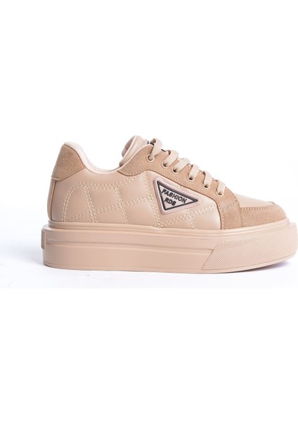 Prag Bağcıklı Ortopedik Taban Desenli Kadın Sneaker Spor Ayakkabı Ctt - Ten