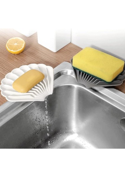 Gri Renk Kaymaz Istiridye Şekilli Silikon Sabunluk Sabun Depolama Tutucu ve Taşınabilir Sabunluk