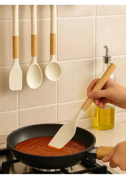 Stil Silikon Bambu Saplı Servis Seti 3’lü | Spatula, Kepçe ve Servis Kaşığı fiyatları