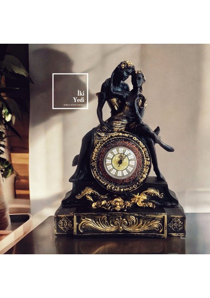 Bargola Aşıklar Figürlü Dekoratif Masa Saati, Antik Tarz Şömine Saati, Ev Ofis Hediyelik Obje
