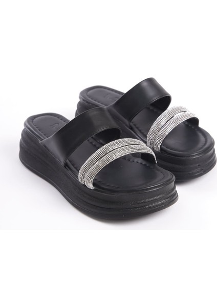 Sarah Düz Topuklu Taşlı Şeritli Kalın ve Ortopedik Taban Kadın Terlik Cst - Siyah fırsatları