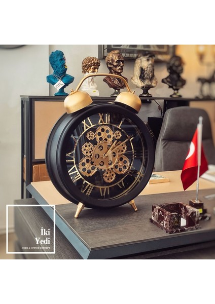 Ossian Çalar Saat Görünümlü Çarklı Yer Saati, Büyük Masa Konsol Saati, Ofis Ev Dekoratif Hediye