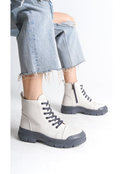 Bloom Bağcıklı Fermuarlı Ortopedik Taban Kadın Bot Cgt - Krem