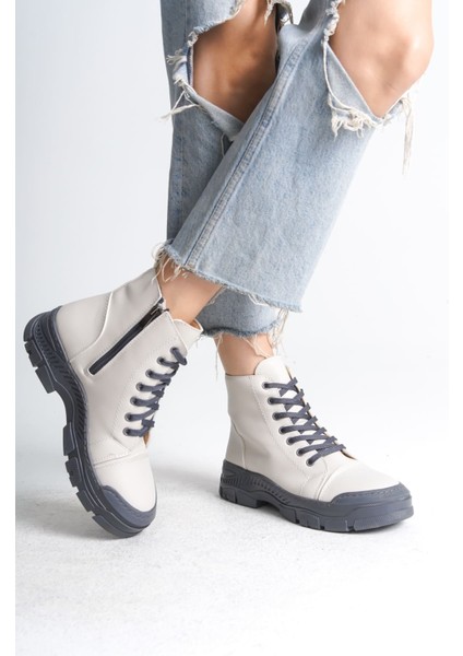 Bloom Bağcıklı Fermuarlı Ortopedik Taban Kadın Bot Cgt - Krem modelleri