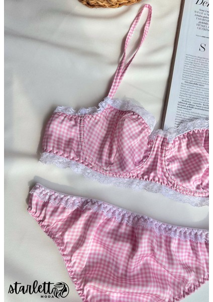 Pembe Balenli Dantelli Desteksiz Saten Iç Giyim Sütyen Takımı Iç Çamaşır Takımı indirimleri