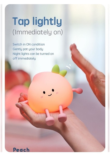 Çocuklar Için Gece Lambası, Sevimli Şeftali Şarj Edilebilir Dokunmatik LED Kısılabilir Masa Lambası