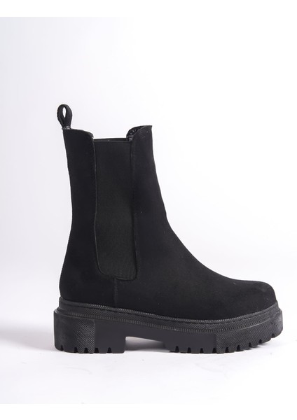 Lora Bağcıksız Lastikli Süet Ortopedik Taban Kadın Bot Sst - Siyah
