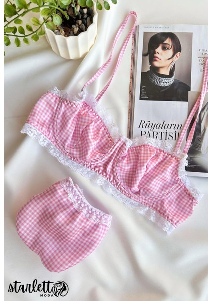 Pembe Balenli Dantelli Desteksiz Saten Iç Giyim Sütyen Takımı Iç Çamaşır Takımı fiyatları