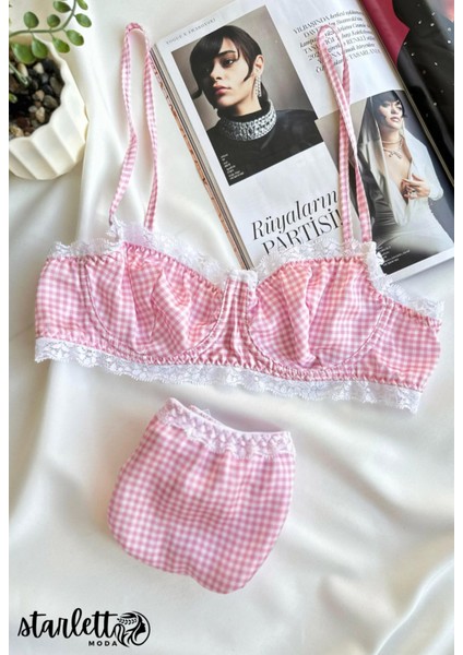 Pembe Balenli Dantelli Desteksiz Saten Iç Giyim Sütyen Takımı Iç Çamaşır Takımı modelleri