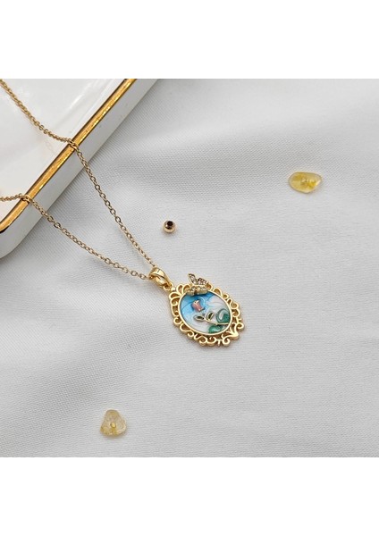 Kararmaz Paslanmaz Kelebekli Çiçek Çelik Kolye