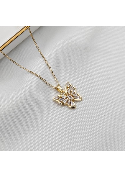 Kararmaz Işıltı Kelebek Çelik Kolye