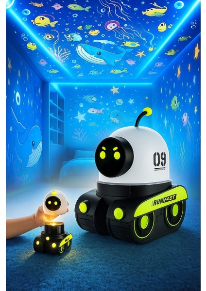 Tank Robot 12 Film Projeksiyon Lamba Bluetooth Hoparlör Gece Lambası