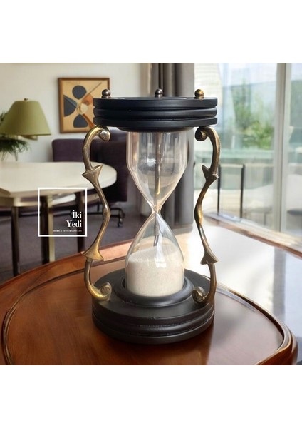 Davies Ahşap ve Pirinç Kum Saati, Lüks Dekoratif Obje, Modern Ofis Ev Masaüstü Hediyelik Aksesuar