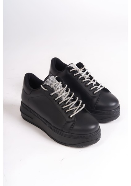 Della Bağcıklı Ortopedik Taban Taşlı Kadın Sneaker Spor Ayakkabı Cst - Siyah fırsatları