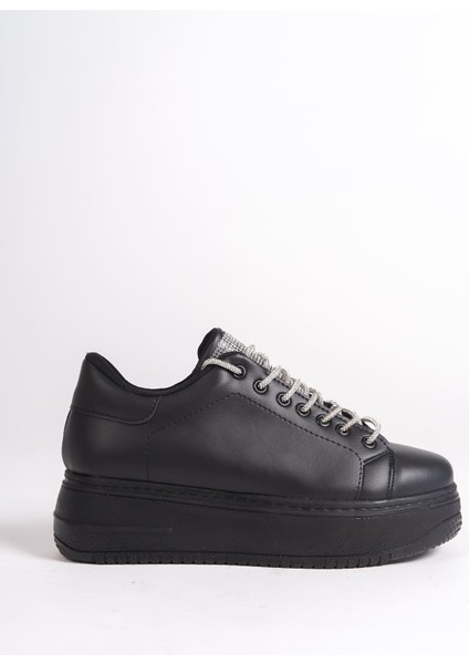 Della Bağcıklı Ortopedik Taban Taşlı Kadın Sneaker Spor Ayakkabı Cst - Siyah