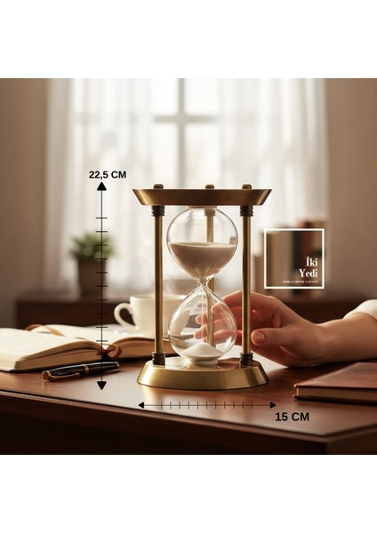 Anton 77-2 Gold Metal Kum Saati, 30 Dakika Cam Obje, Masaüstü Dekoratif Ofis Hediyesi Aksesuar