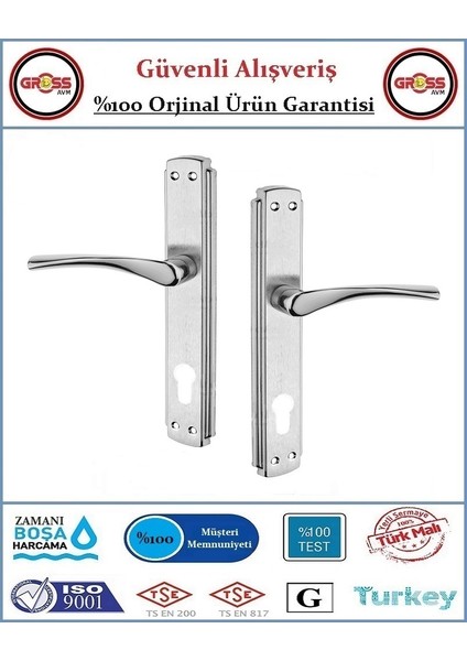 Veroni Yale Dış Çelik Kapı Kolu - Mat Nikel Kaplama - 1 Takım Ön ve Arka