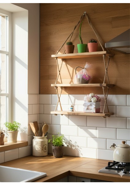 Halatlı Ahşap Duvar Rafı fiyatları