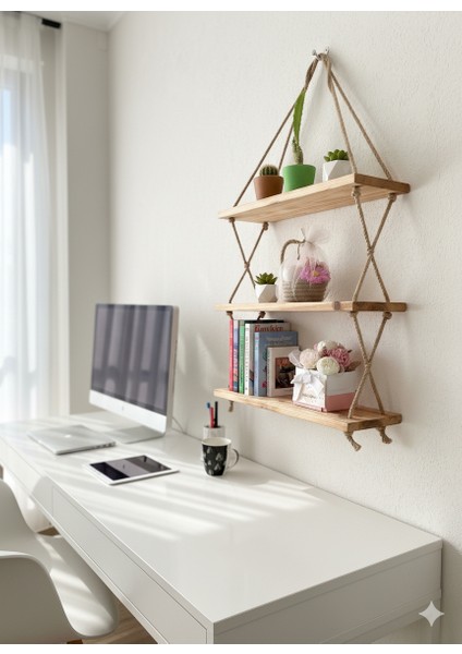 Halatlı Ahşap Duvar Rafı modelleri