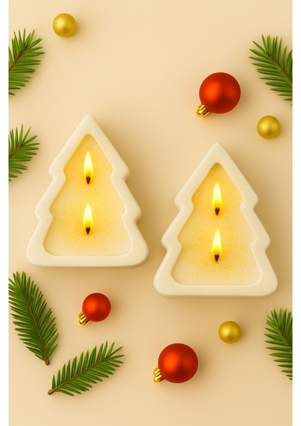 Çam Ağacı Şeklinde 2’li Soya Wax Mum Seti – Sedir Ağacı Kokulu, Seramik Tozu Döküm & El Boyaması fiyatları