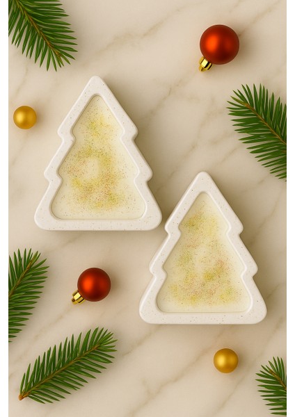 Çam Ağacı Şeklinde 2’li Soya Wax Mum Seti – Sedir Ağacı Kokulu, Seramik Tozu Döküm & El Boyaması fırsatları