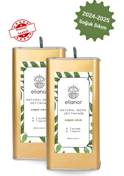 Soğuk Sıkım Natürel Sızma Zeytinyağı 5 lt x 2 (Ayvalık 2024-2025)