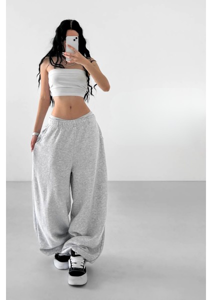 Kışlık Kalın Paçası Ayarlanabilir Oversize Baggy Büyük Beden Eşofman Altı