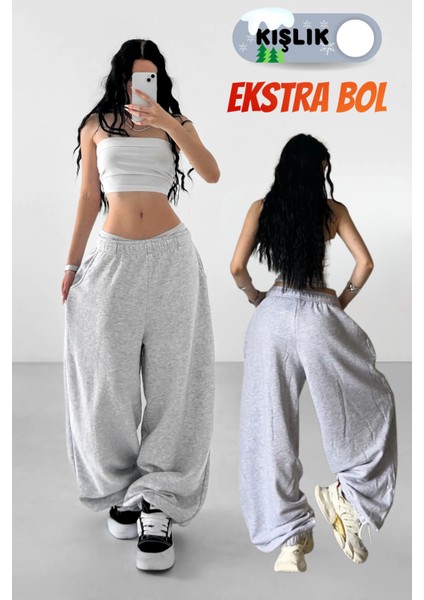 Kışlık Kalın Paçası Ayarlanabilir Oversize Baggy Büyük Beden Eşofman Altı fiyatları