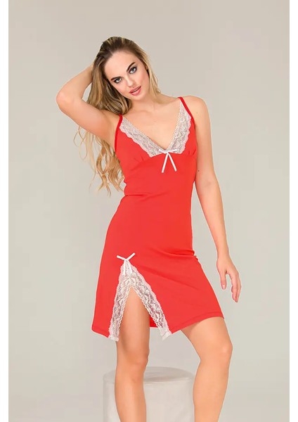 Lady Beyaz Dantel Mini Yırtmaç Penye Gecelik fiyatları