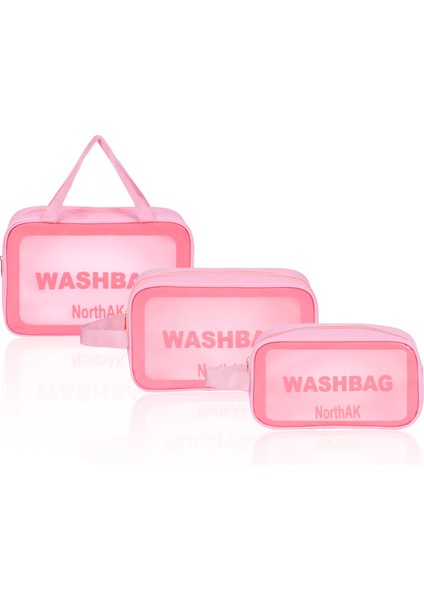 Şeffaf Seyahat Makyaj Çantası3’lü Set - Kozmetik ve Makyaj Çantası Büyük Boy Washbag Siyah