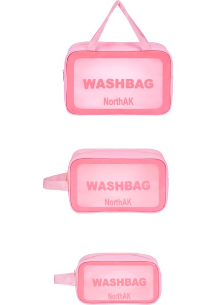 Şeffaf Seyahat Makyaj Çantası3’lü Set - Kozmetik ve Makyaj Çantası Büyük Boy Washbag Siyah