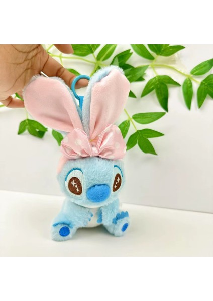 Mavi-Pembe Stitch Peluş Oyuncak 15CM Uzun Kulaklı Stich Anahtarlık Çanta Charm Aksesuar Stik