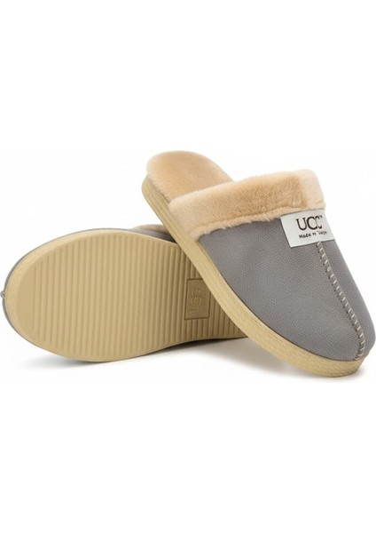 Kadın Hasır Taban Ucc Gondol Peluşlu Ev Terliği Gri