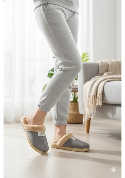 Kadın Hasır Taban Ucc Gondol Peluşlu Ev Terliği Gri fiyatları