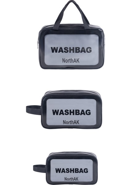 Şeffaf Seyahat Makyaj Çantası3’lü Set - Kozmetik ve Makyaj Çantası Büyük Boy Washbag Siyah