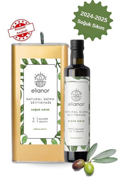 Soğuk Sıkım Natürel Sızma Zeytinyağı 5 Lt + 500 ml (Ayvalık 2024-2025)