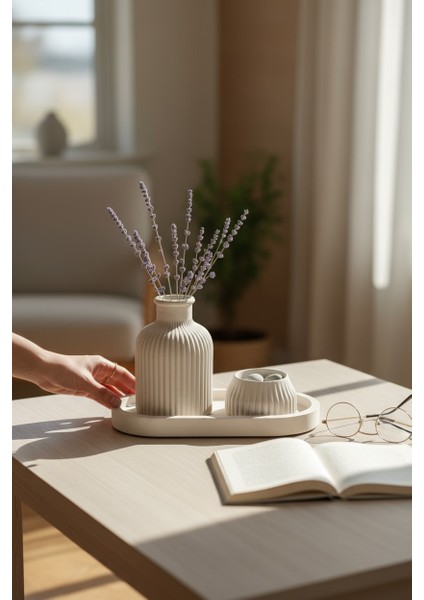 Dekoratif Vazo, Mumluk, Tepsi 3'lü Set