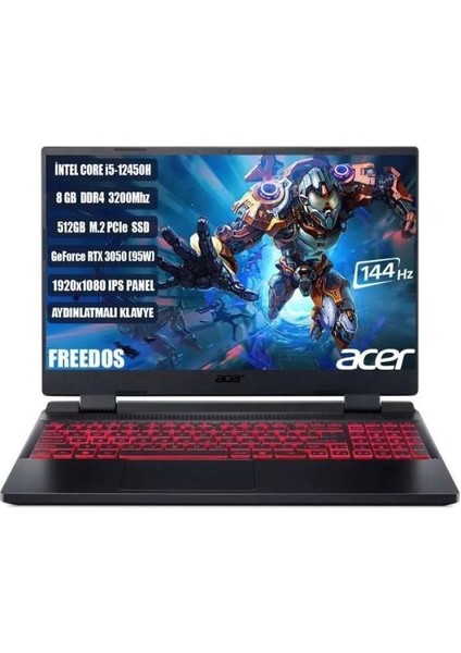 Nitro 5 AN515-58-544K NH.QFJEY.007 I5-12450H 8 GB 512 GB SSD RTX3050 15.6" Full Hd Gaming Laptop - Teshir