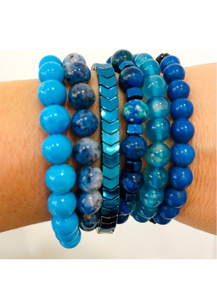 DOĞALTAŞ Turkuaz , Akik ,Sodalit,Lapis,Azurit ,Mavi Hematit,Nazardan Kırunma Bileklik Seti .