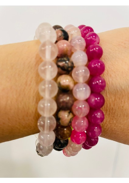 Pembe Kuvars , Rodonit , Bağlılık Bileklik Seti .
