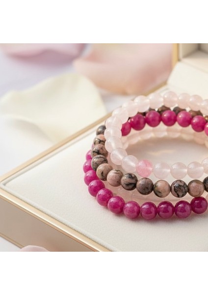 Pembe Kuvars , Rodonit , Bağlılık Bileklik Seti . fiyatları