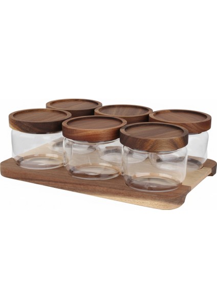 6'lı 320 ml Ahşap Kapaklı Cam Kavanoz Seti | Kahvaltılık, Reçellik, Baharatlık & Erzak Saklama Kabı(STAND YOKTUR)