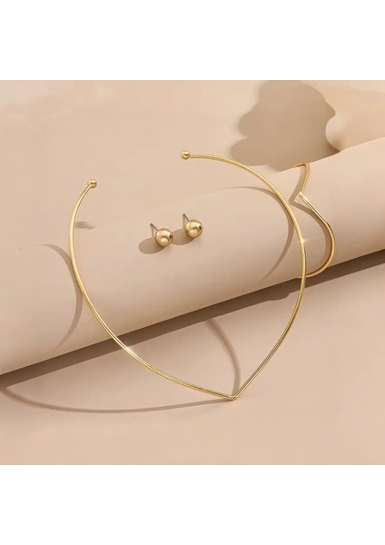 Altın Kaplama Çelik Üç Parça Choker Küpe Bileklik Set modelleri