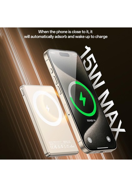 Yesido YP66 5.000 Mah LED Şarj Göstergeli 20W Type-C Çıkışlı ve 15W Kablosuz Şarjlı Pd Hızlı Şarj Magsafe ile Uyumlu Powerbank - Gold