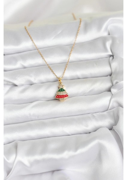 316L Çelik Zincir Gold Ren Çam Ağacı Model Zirkon Taşlı Yılbaşı Temalı Kadın Kolye fiyatları