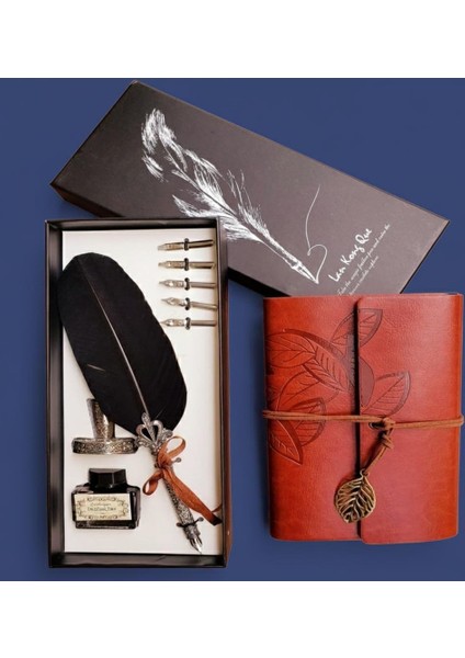 Deri Defter ve Tüylü Kalem Hediye Seti