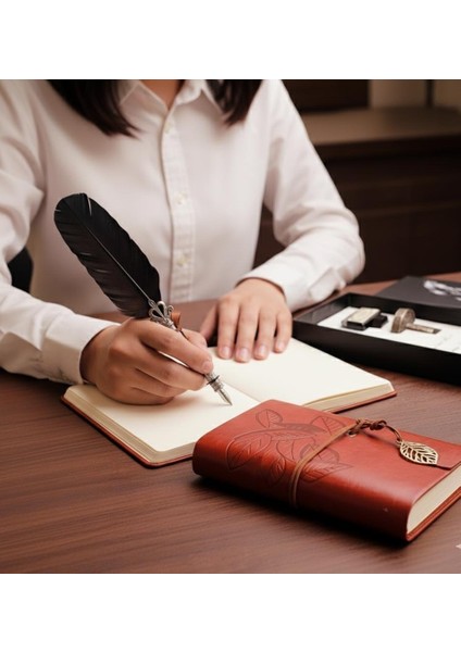 Deri Defter ve Tüylü Kalem Hediye Seti fiyatları