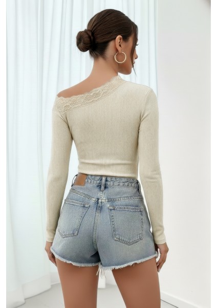 Dantelli Çapraz Yaka Slim Fit Bluz modelleri